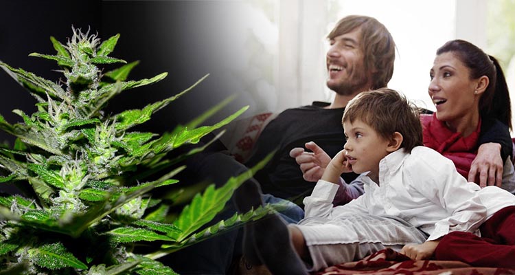 Rodzice palący marihuanę oglądają telewizje ze swoimi dziećmi