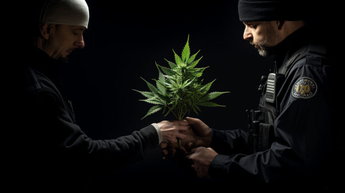 Mężczyzna wręczył policjantowi roślinę konopi indyjskich