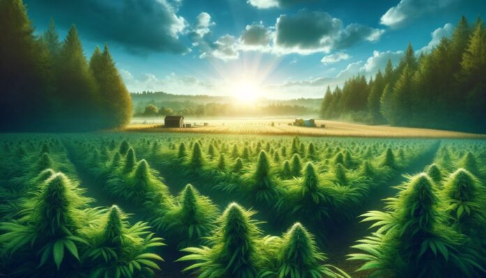 Zielona uprawa marihuany na zewnątrz w Polsce prezentująca top 5 nasion do uprawy w polskim klimacie